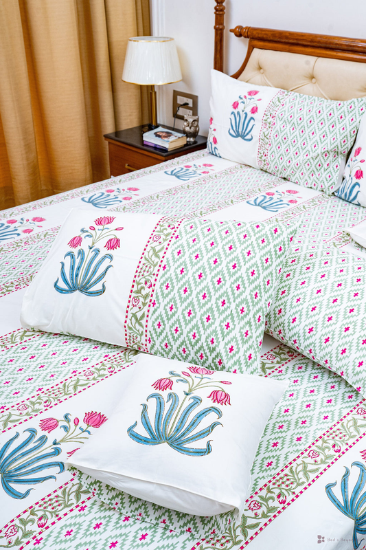 KANTARA HAND BLOCK PRINTED BEDSHEET WITH TWO REVERSIBLE PILLOW COVERS
  
  