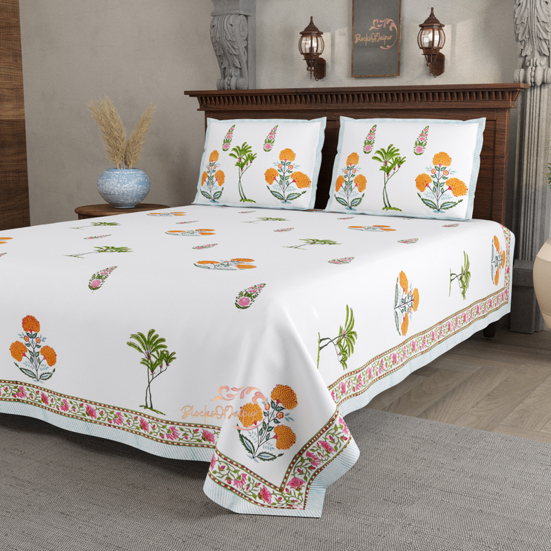 HAND Block Print Bedsheet with 2 Pillow Cover Cypress Bedsheet Cotton Double For Indian Design Bedsheet COTTON BEDSHEET, Bedroom Home Decor