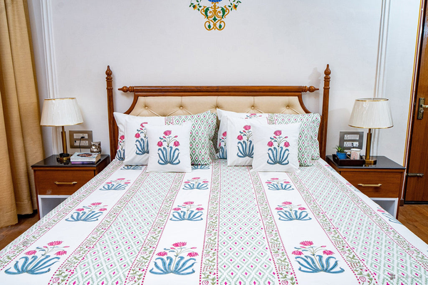 KANTARA HAND BLOCK PRINTED BEDSHEET WITH TWO REVERSIBLE PILLOW COVERS
  
  